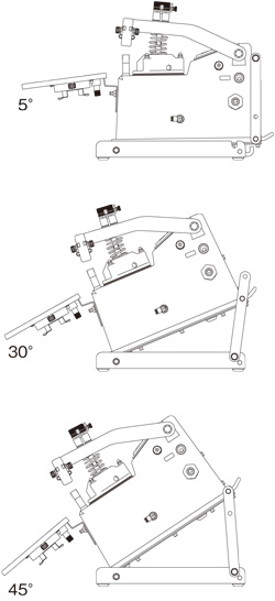 傾斜台の傾斜角度5゜、30゜、45゜に変更した状態のイメージイラスト