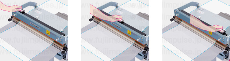 カッターノブを左右にスライドさせてカット作業を行う解説用の写真