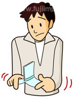 シール片を人が手で引っ張り確認するイメージイラスト