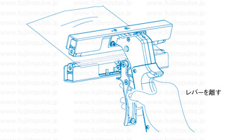 操作方法レバーを握るを終了させてシール作業終了するの解説イラスト